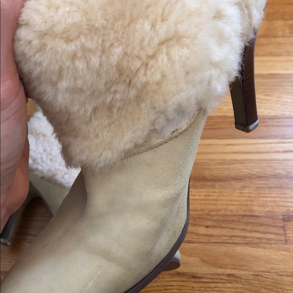 Lauren Ralph Lauren Tan Faux Shearling Heeled Boots Size 8 - Picture 9 of 13